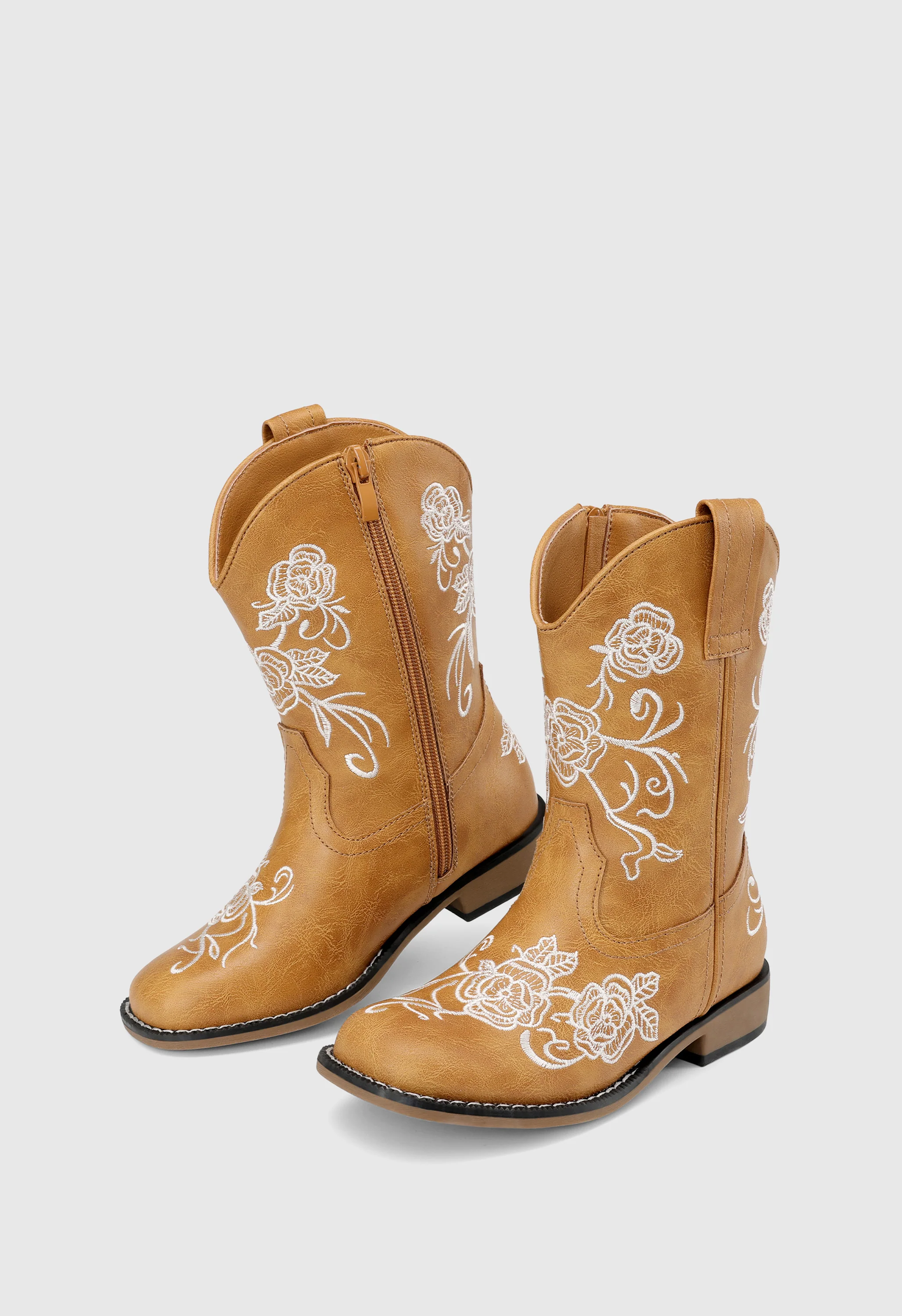 Girls' Floral Embroidered Square Toe Cowgirl Boots - Image 5
