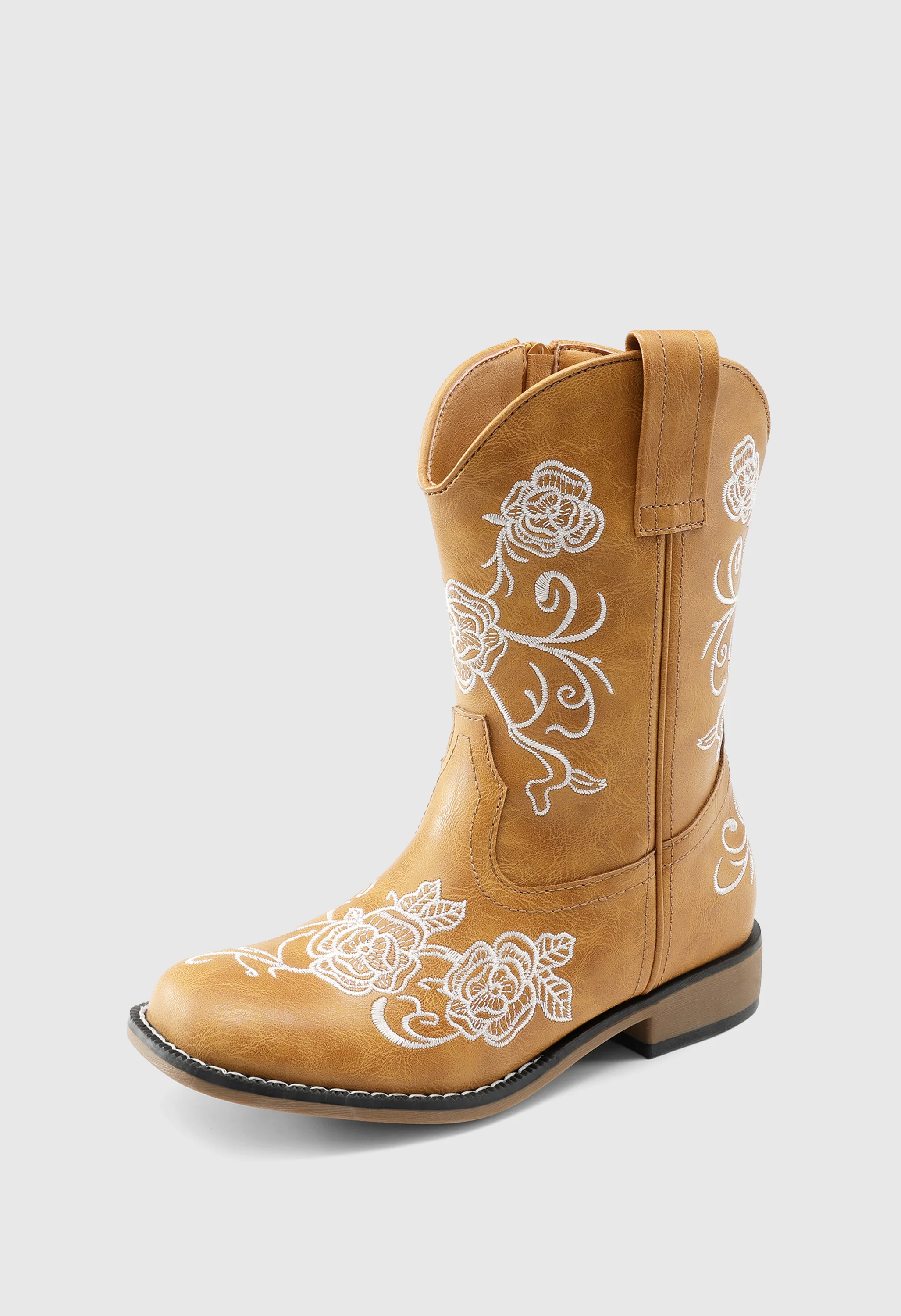 Girls' Floral Embroidered Square Toe Cowgirl Boots - Image 7