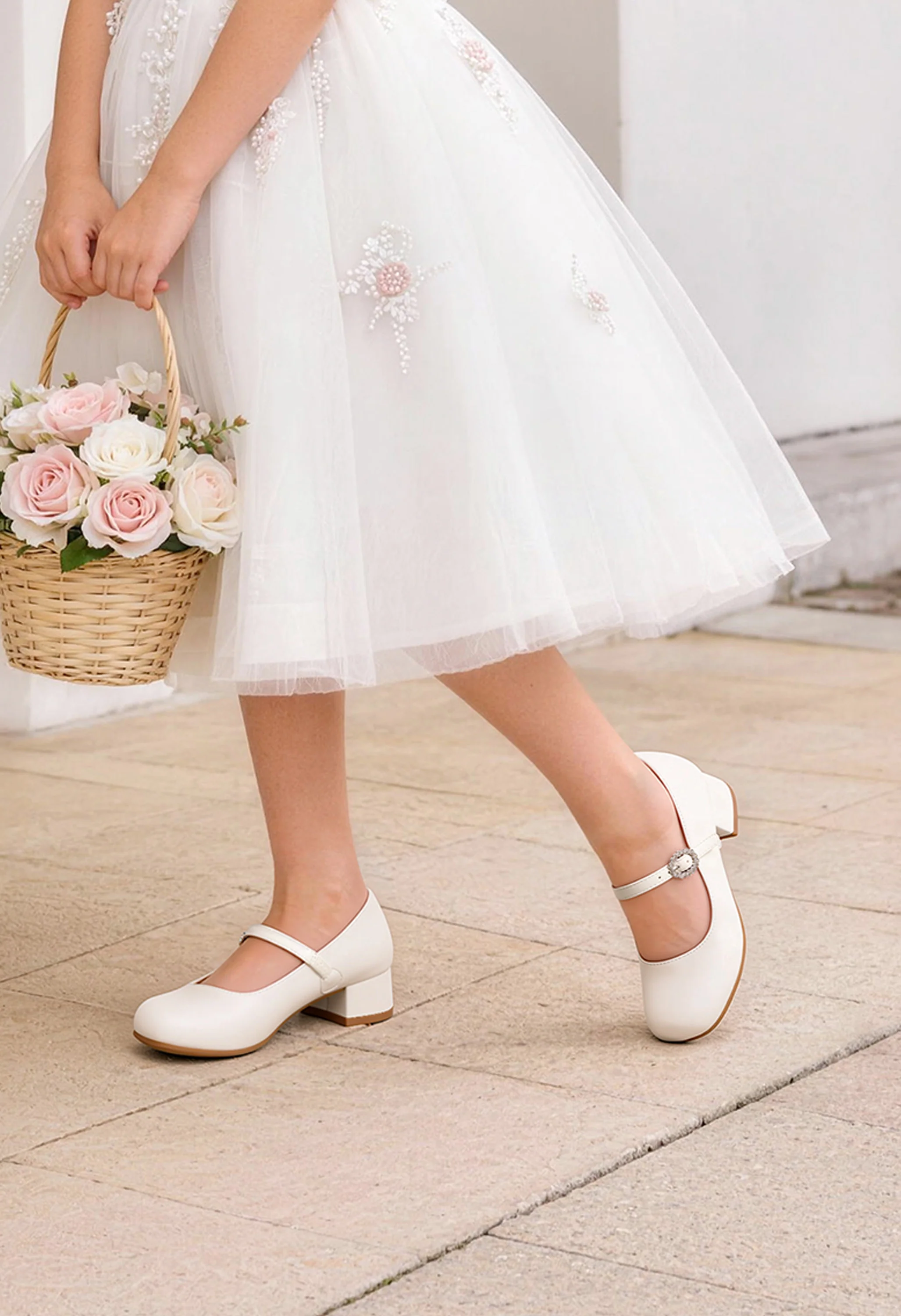 Girls Flower Low Heel Party Dress Shoes - Image 6