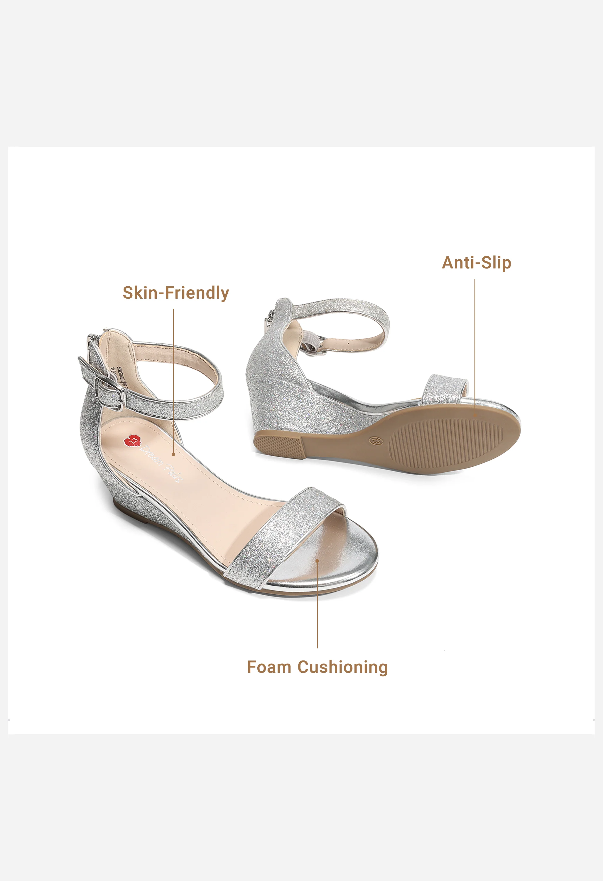 Girls' Flower Open Toe Platform Wedge Sandals - Image 2
