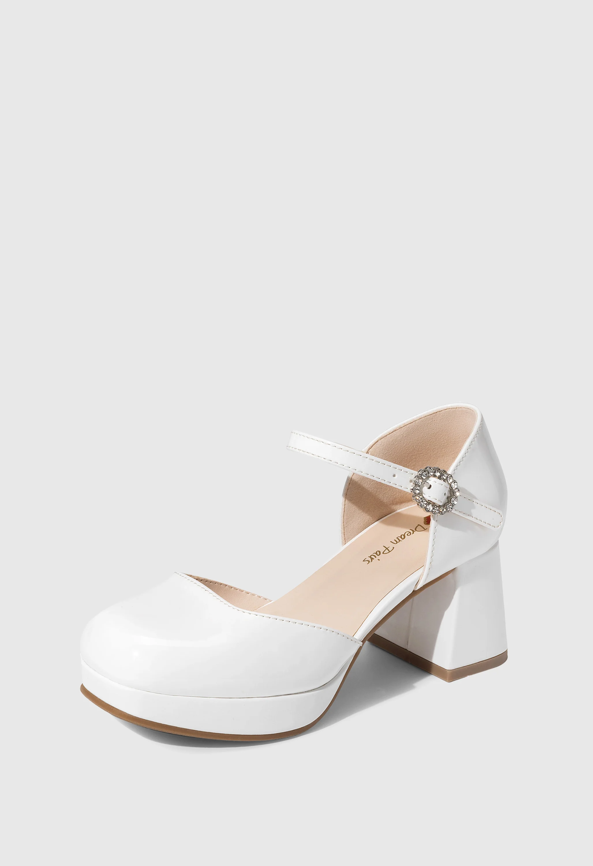 Girls' Square Toe Platform Heel Pumps with Ankle Strap - Image 7