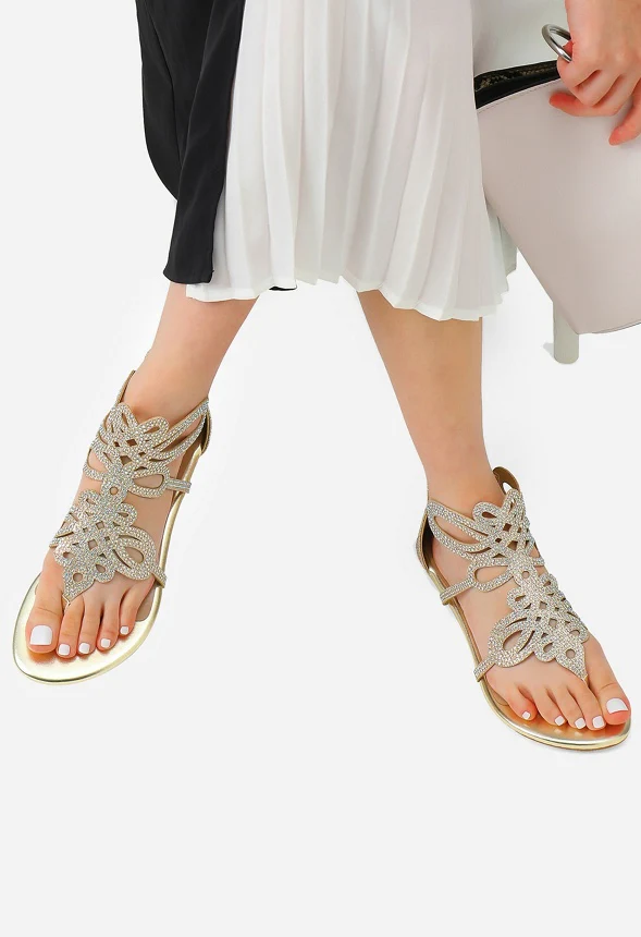 Gladiator Rhinestones Flat Sandal - Image 2