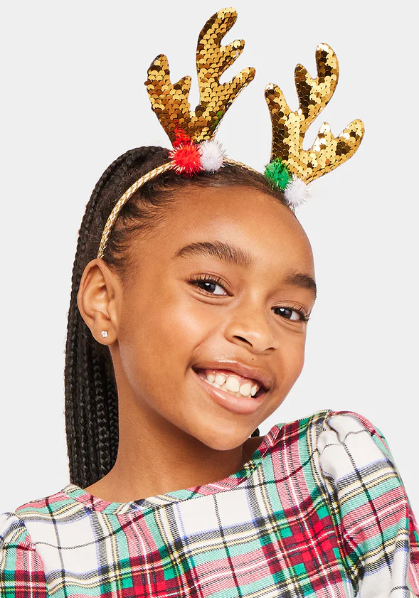 Gold Sequin Reindeer Headband - Image 2