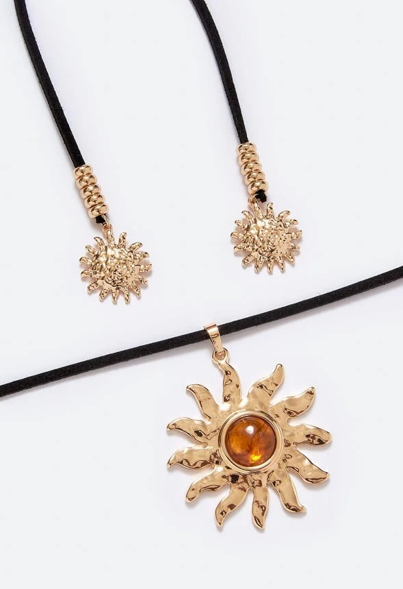Gracie Suede Cord Necklace With Hammered Metal Sun Drop - Image 3
