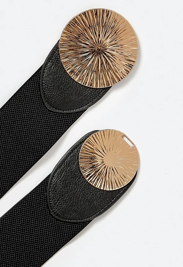 Hala Elasticated Waist Belt With Double Disc Buckle With Sunburst Design - Image 3
