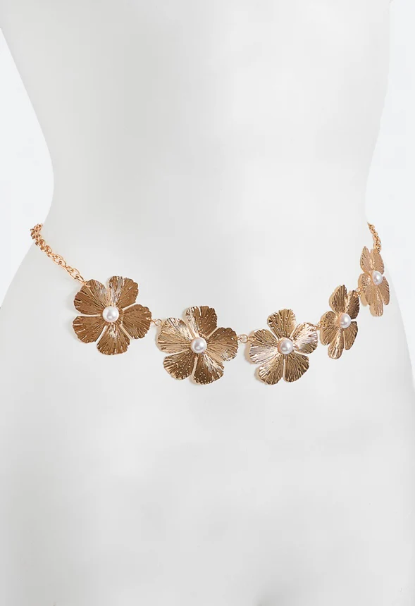 Haley Textured Flowers Chain Belt - Image 2