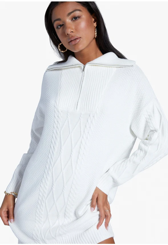 Half Zip Cable Sweater Dress - Image 3