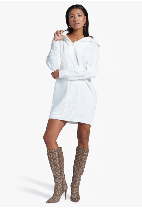 Half Zip Cable Sweater Dress - Image 4