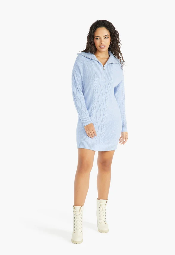 Half Zip Cable Sweater Dress - Image 3