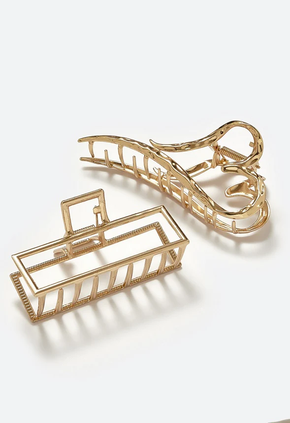 Hali 2 Pack Of Rectangle & Hammered Heart Metal Hair Claws - Image 3