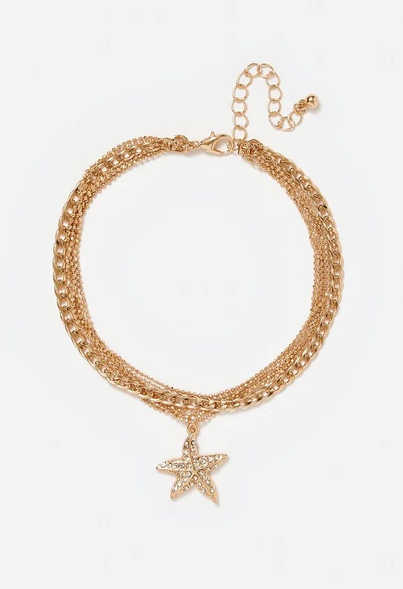 Hali Multi Chain Anklet With Pave Starfish Drop - Image 2