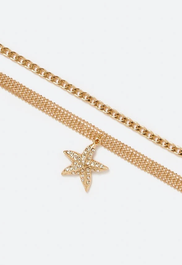 Hali Multi Chain Anklet With Pave Starfish Drop - Image 3