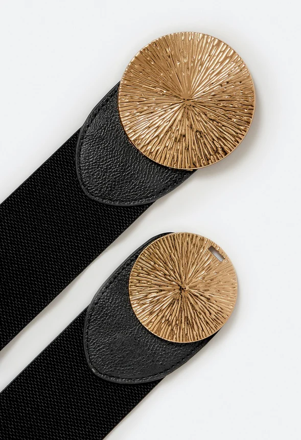 Halo Elasticated Waist Belt With Double Disc Buckle With Sunburst Design - Image 3
