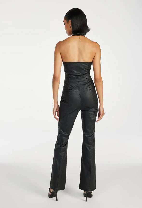 Halter Coated Denim Jumpsuit - Image 2