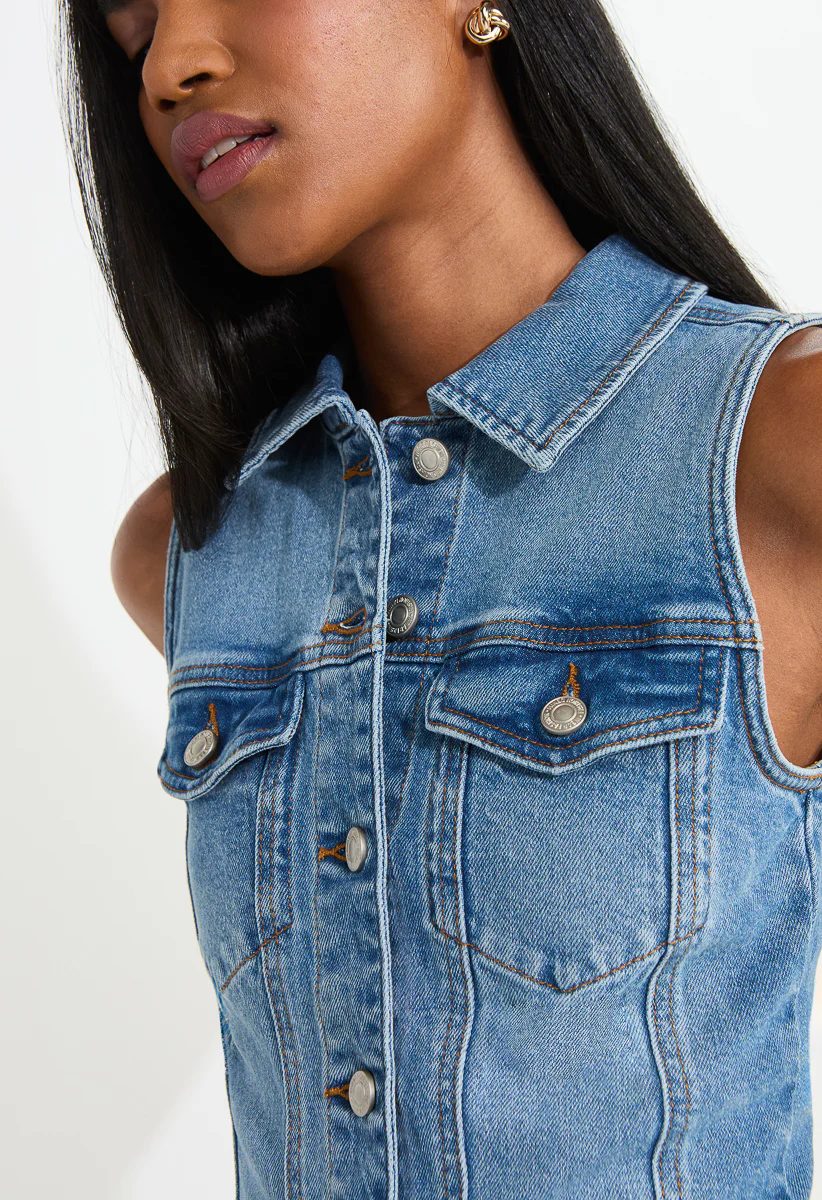 Halter Denim Mini Dress - Image 3