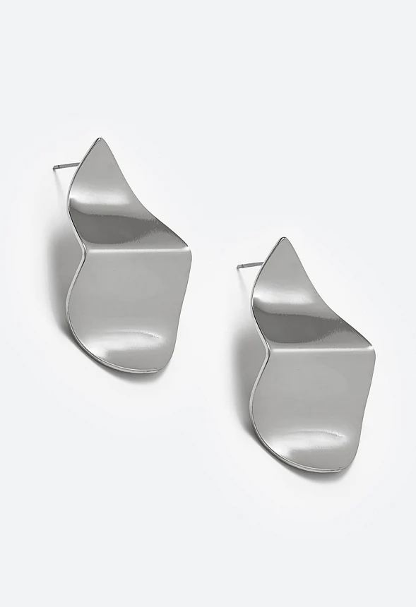 Hana Crinkled Effect Smooth Petal Shape Stud Earrings - Image 3