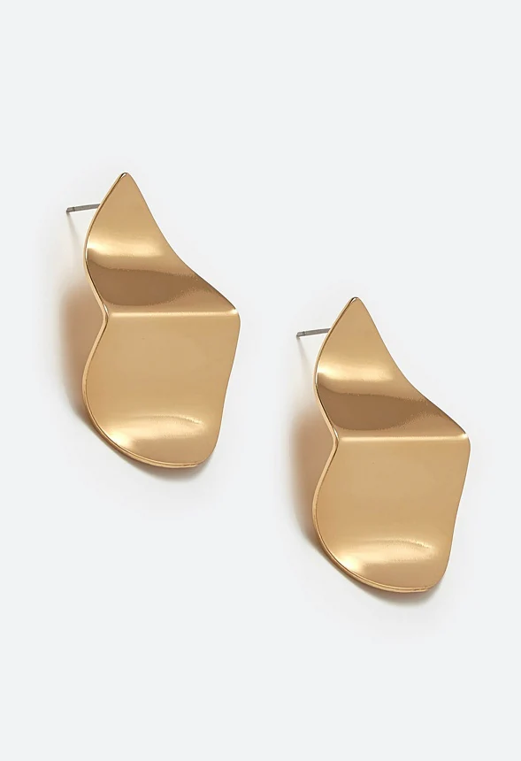 Hana Crinkled Effect Smooth Petal Shape Stud Earrings - Image 3