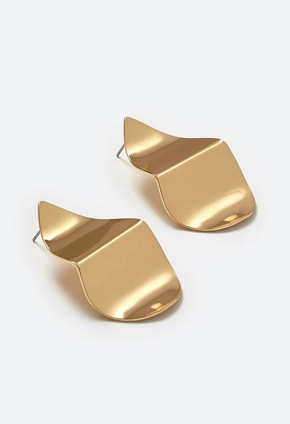Hana Crinkled Effect Smooth Petal Shape Stud Earrings - Image 4