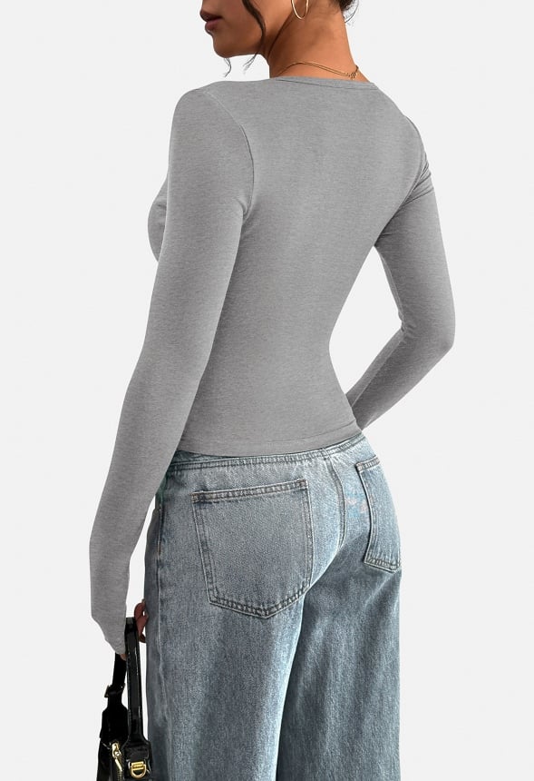 Henley Fitted Long Sleeve Top - Image 3