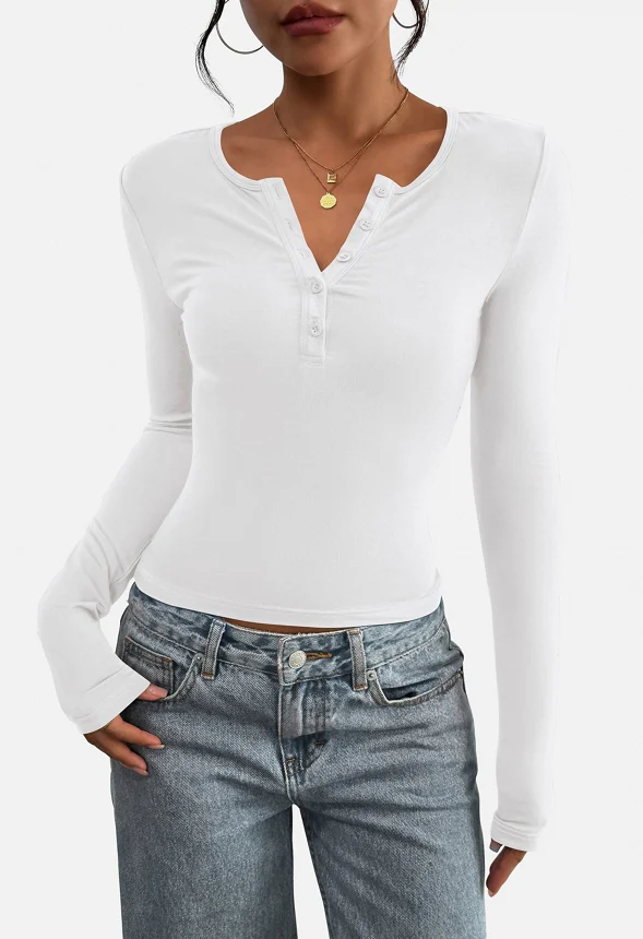 Henley Fitted Long Sleeve Top - Image 2