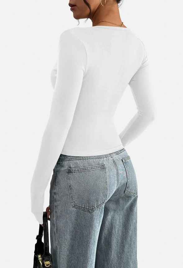 Henley Fitted Long Sleeve Top - Image 3