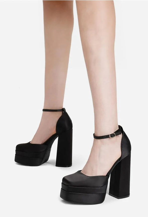High Chunky Square Toe Ankle Strap Platform Pump - Image 2