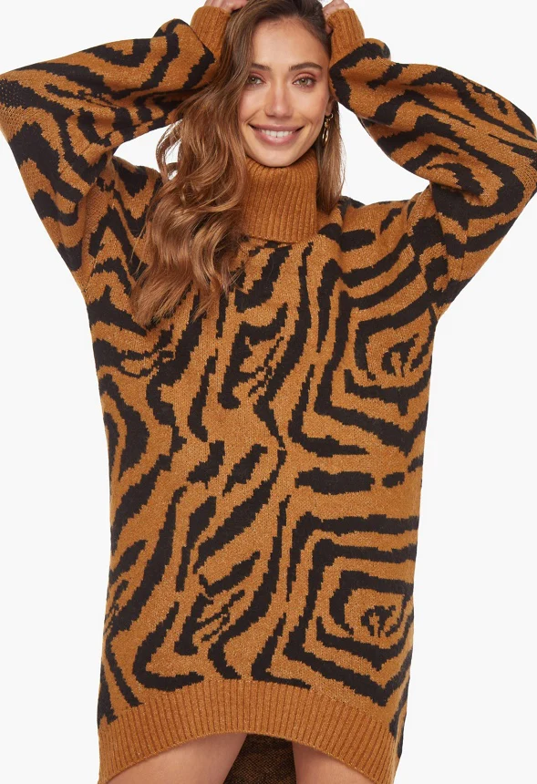 High Low Jacquard Sweater Dress - Image 2