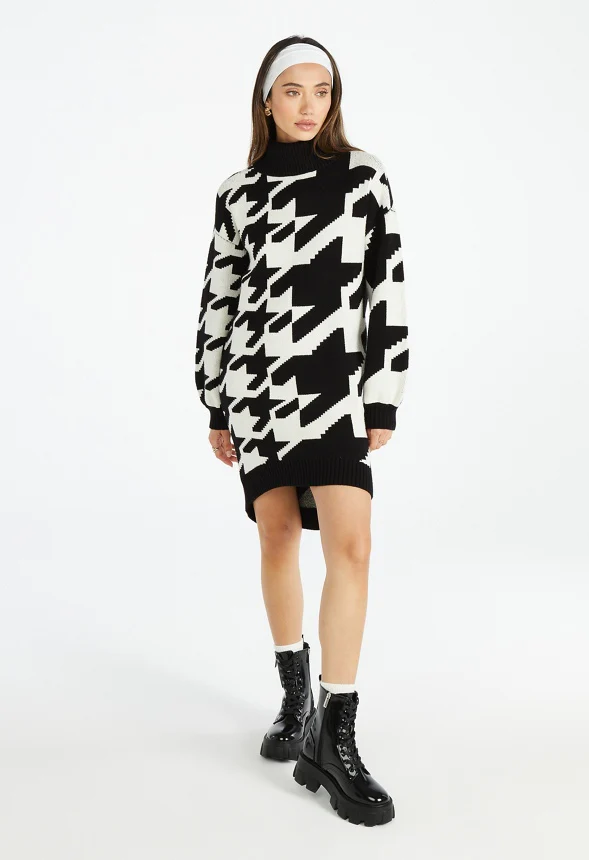 High Low Jacquard Sweater Dress - Image 2
