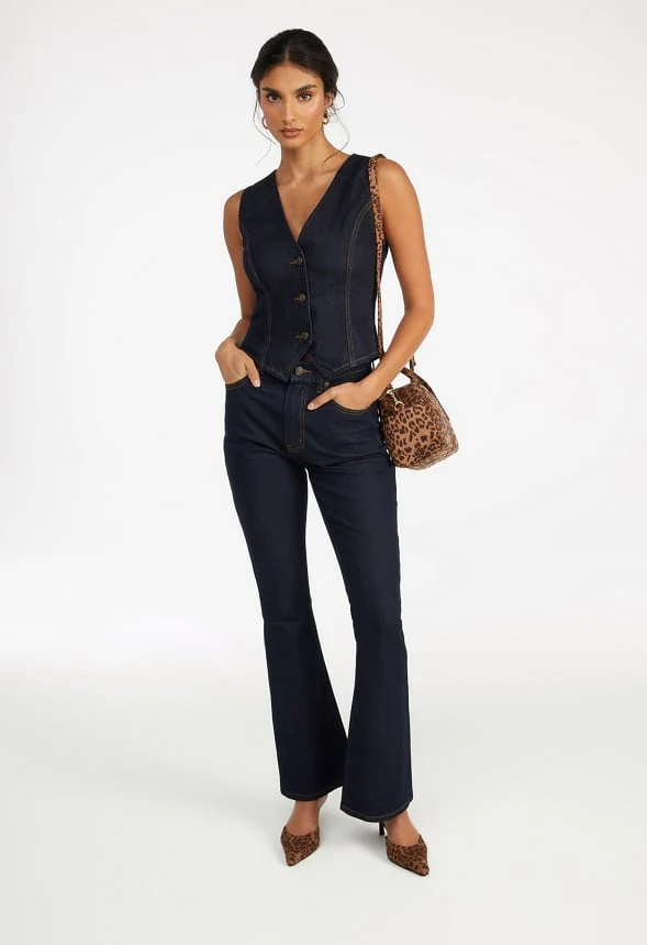 Denim High Rise Flare Leg Pants - Image 8