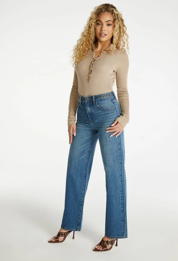 High Rise Relaxed With Chain Trim Jeans - Image 4
