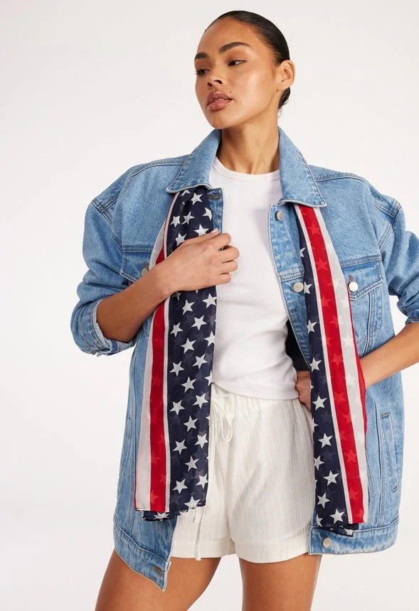 Hira 4th Of July Long Woven Fabric Scarf - Image 2