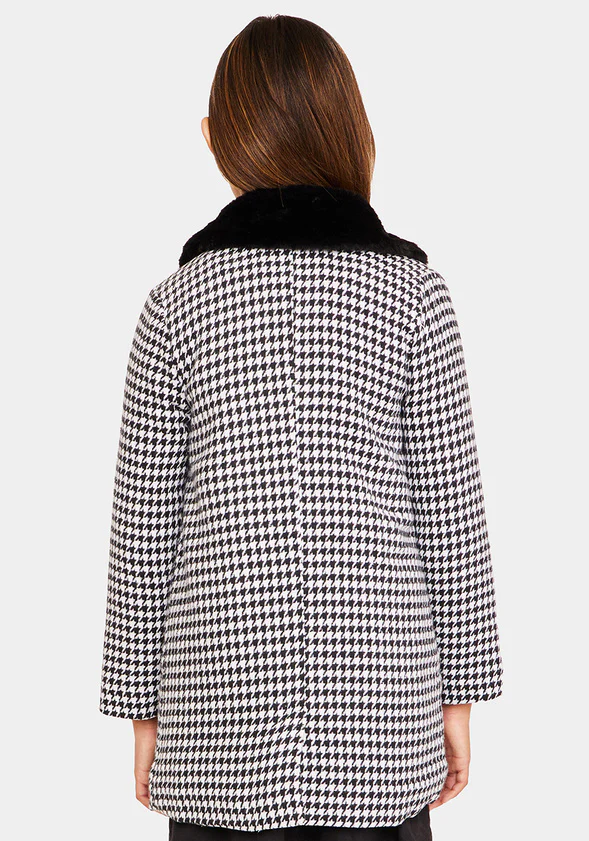 Houndstooth Fur Collar Coat - Image 3