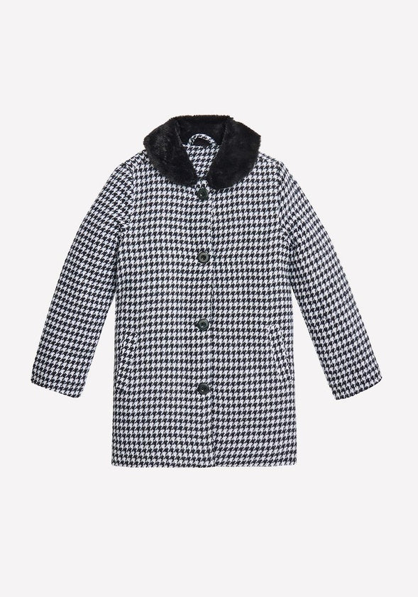 Houndstooth Fur Collar Coat - Image 4