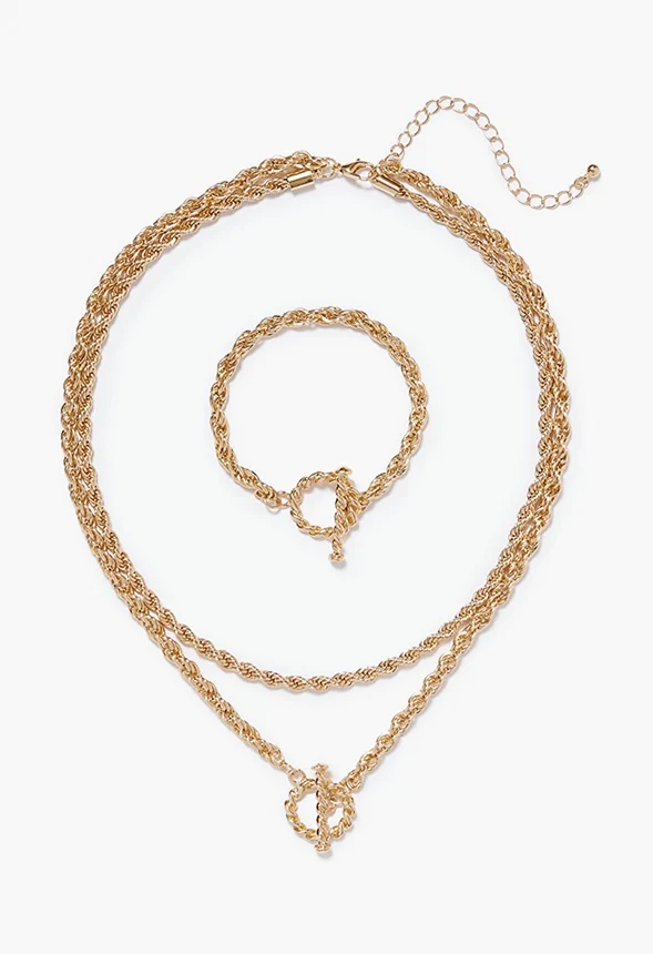 Jamie Rope Chain T-Bar Necklace And Bracelet
