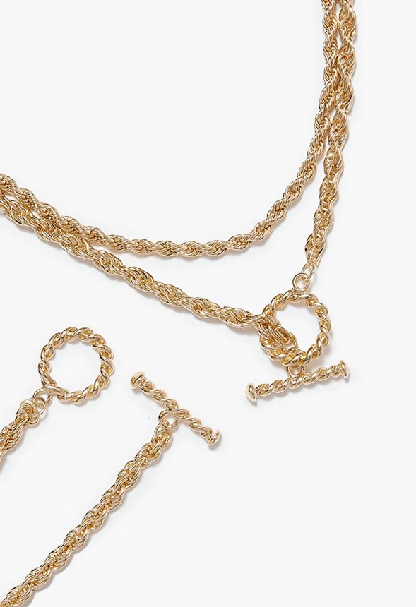 Jamie Rope Chain T-Bar Necklace And Bracelet - Image 2