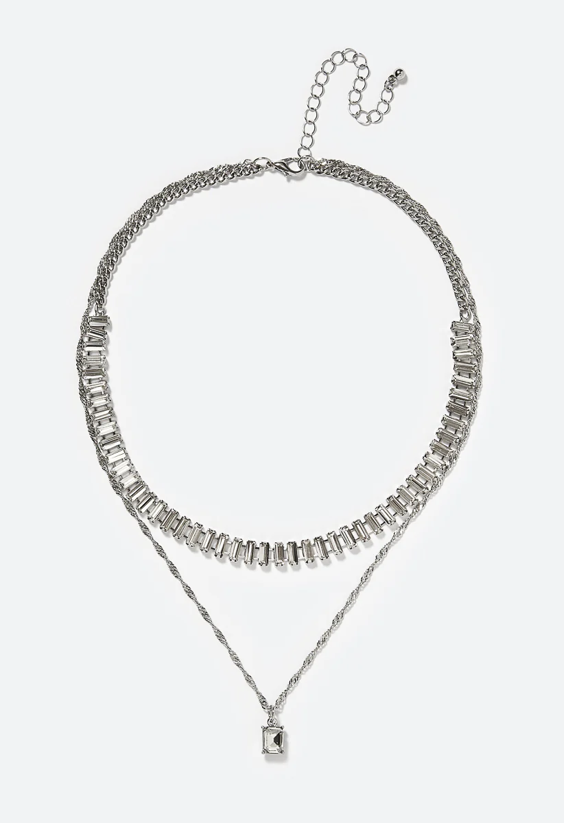 Jess Glass Baguette Stone 2 Row Layered Necklace