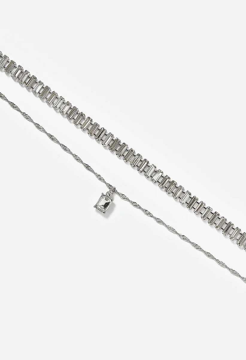 Jess Glass Baguette Stone 2 Row Layered Necklace - Image 2