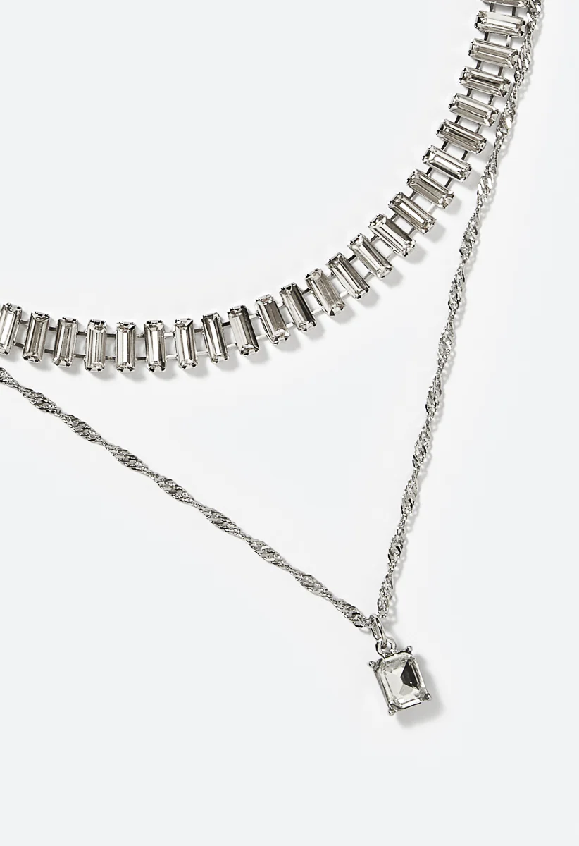 Jess Glass Baguette Stone 2 Row Layered Necklace - Image 4