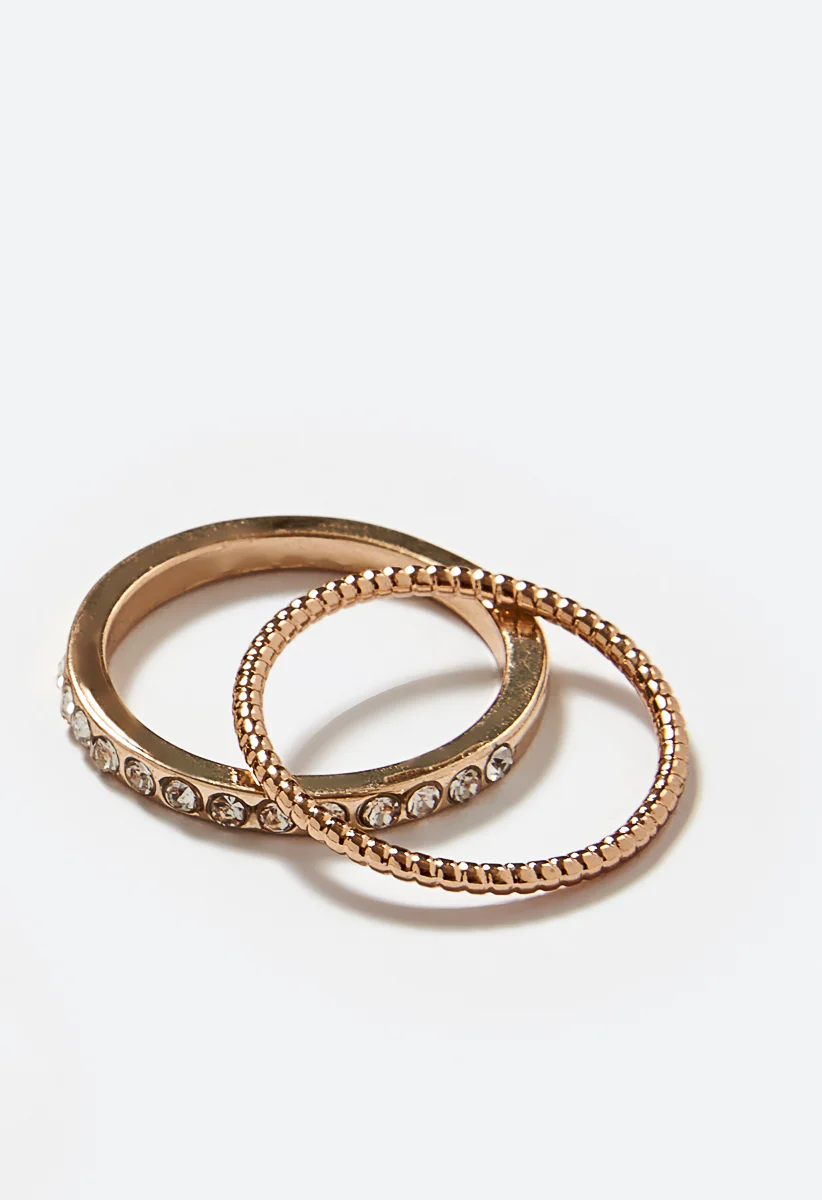 Jet Glass Stone Teardrop Ring Set - Image 3