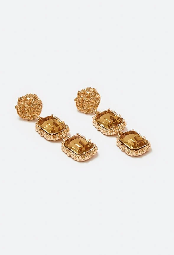 Jia Hammered Metal And Double Stones Drop Earrings - Image 3