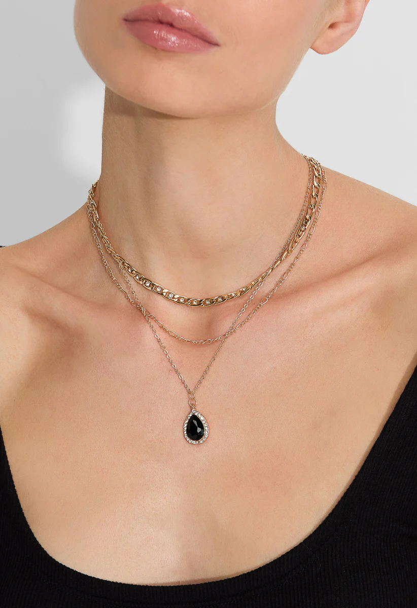 Jodi Stone Set Chain And Taerdrop Layer Necklace - Image 2