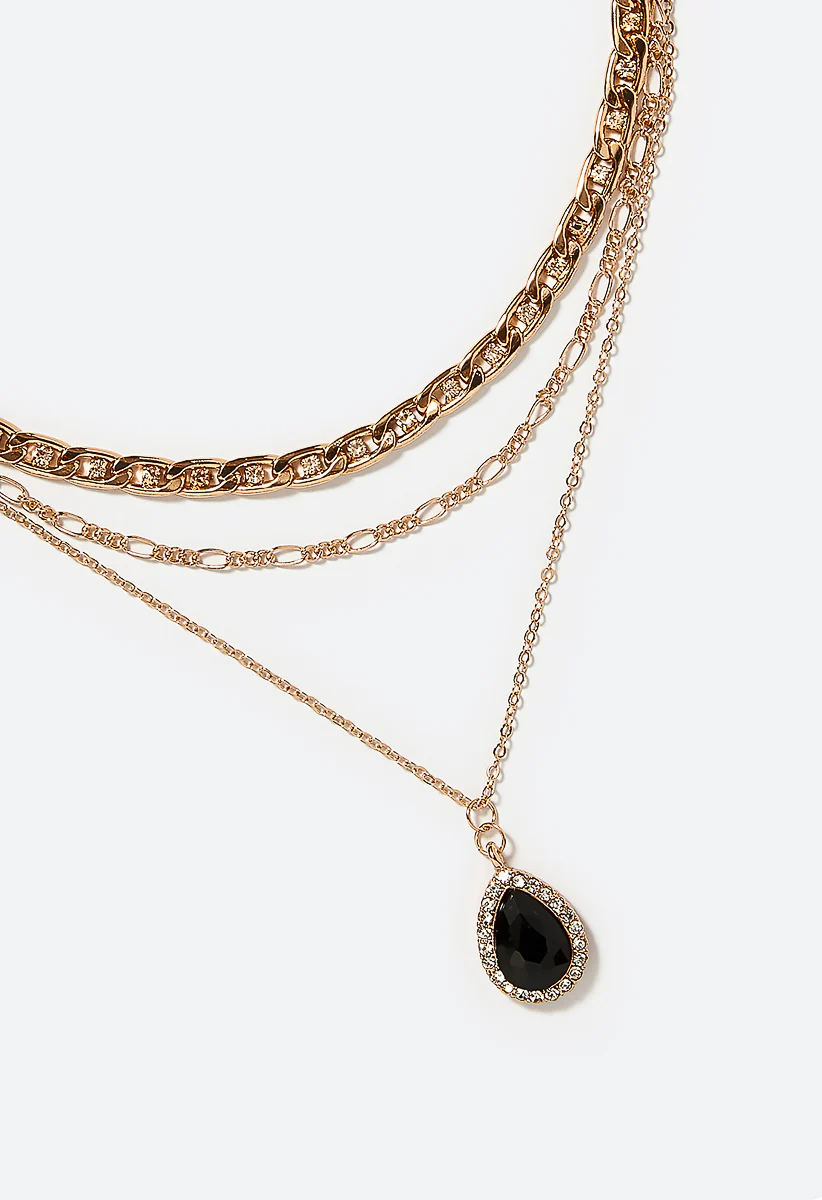 Jodi Stone Set Chain And Taerdrop Layer Necklace - Image 3
