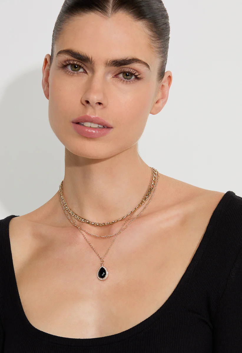 Jodi Stone Set Chain And Taerdrop Layer Necklace - Image 5