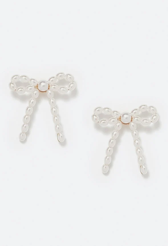 Jody Elongated Pearls Bow Stud Earrings - Image 2