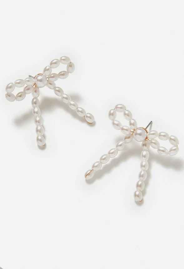 Jody Elongated Pearls Bow Stud Earrings - Image 3