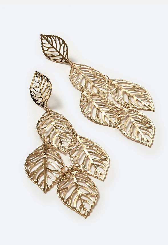 Jolie Filigree Leaf Chandelier Earrings - Image 3