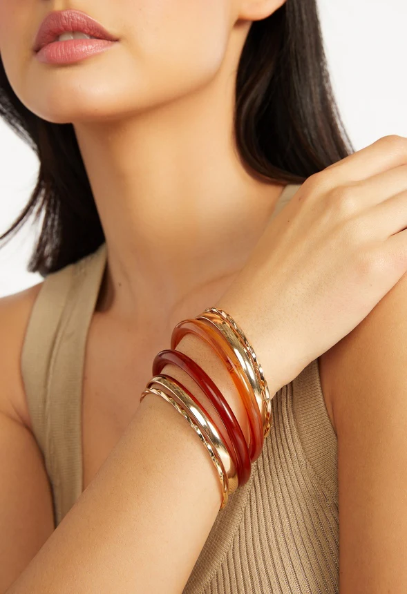 Jovie Resin And Mixed Texture Metal Bangle Set - Image 2