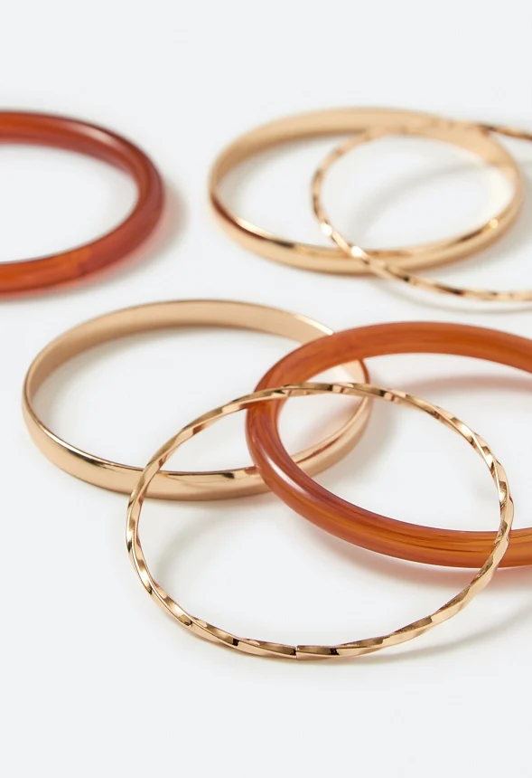 Jovie Resin And Mixed Texture Metal Bangle Set - Image 3