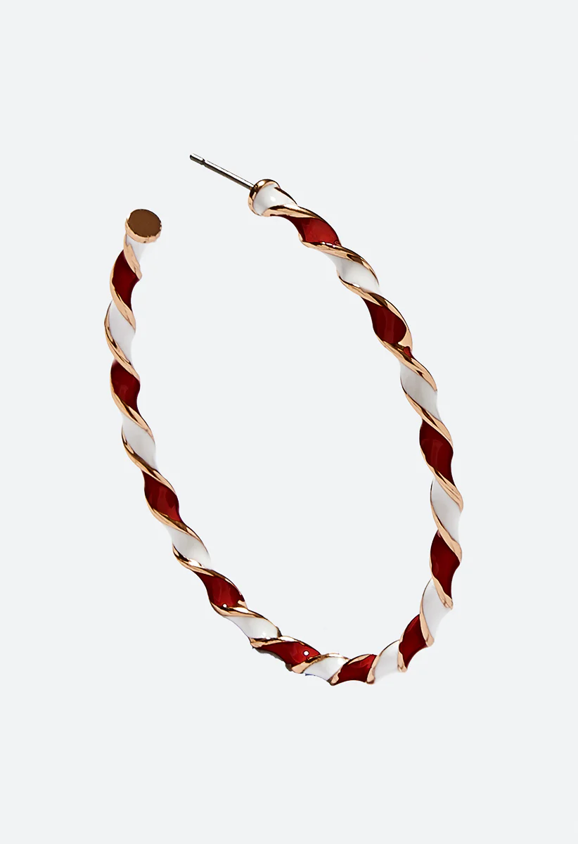 Joy Candy Cane Enamel Hoop Earrings - Image 3