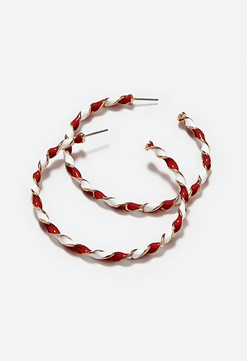 Joy Candy Cane Enamel Hoop Earrings - Image 4